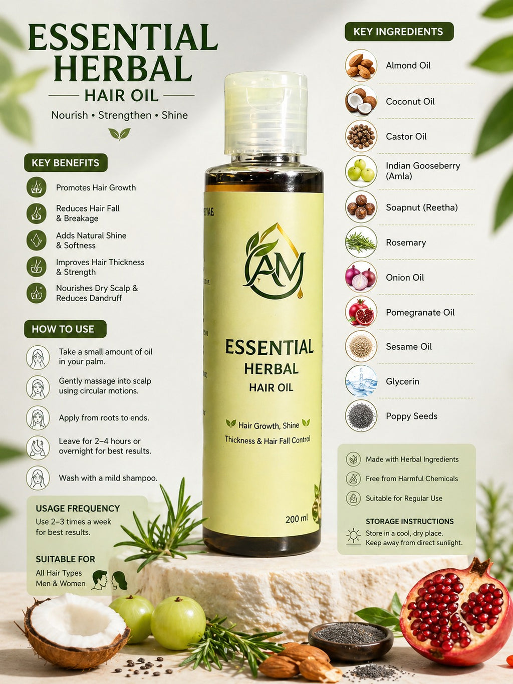 AM Essential Herbal Hair Oil — 200ml