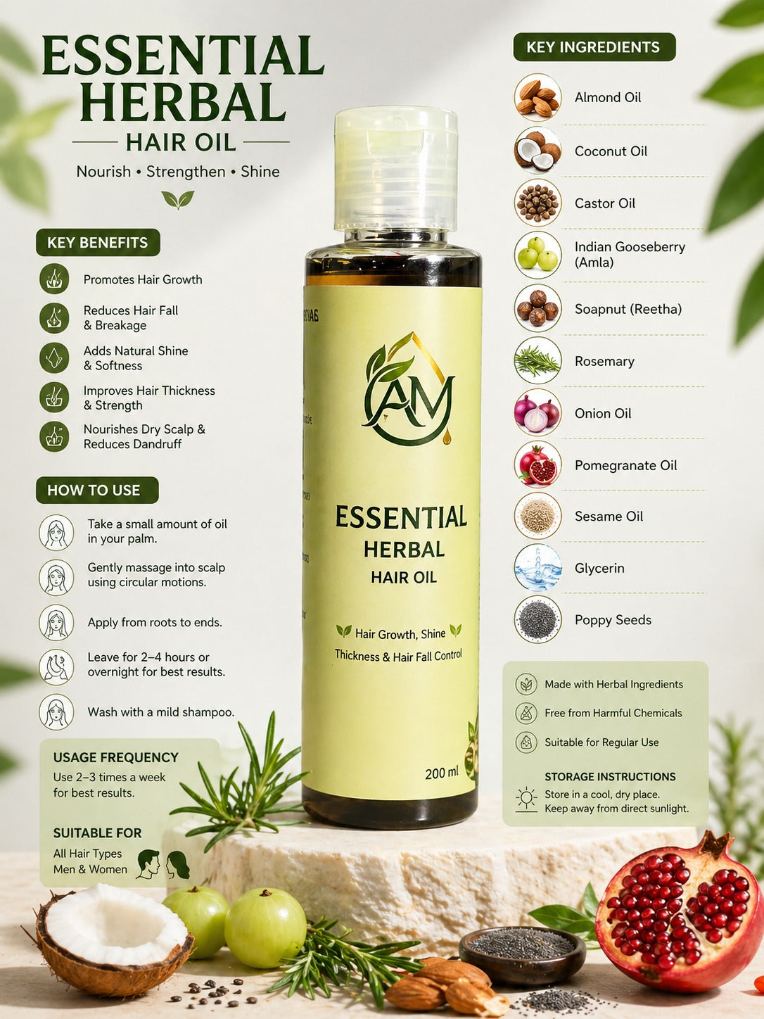 AM Essential Herbal Hair Oil — 200ml